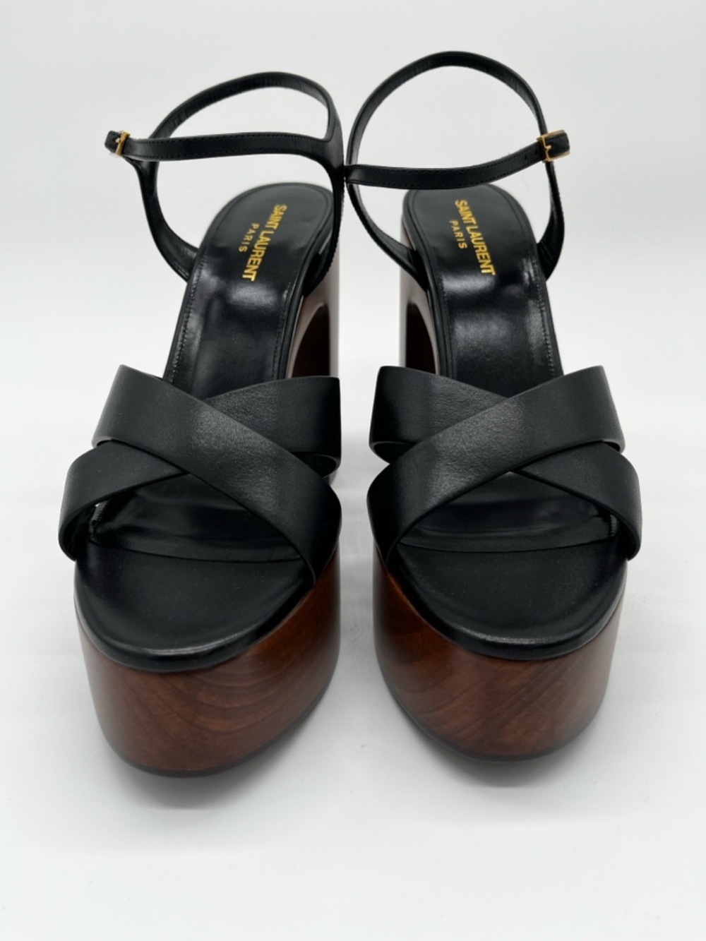 Saint Laurent Bianca Platform Sandals Black Leather Woodgrain heels - US 11 (EU - Picture 7 of 15